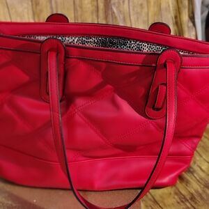 Red Quilted Tote Bag - Women's Everyday Shoulder Bag